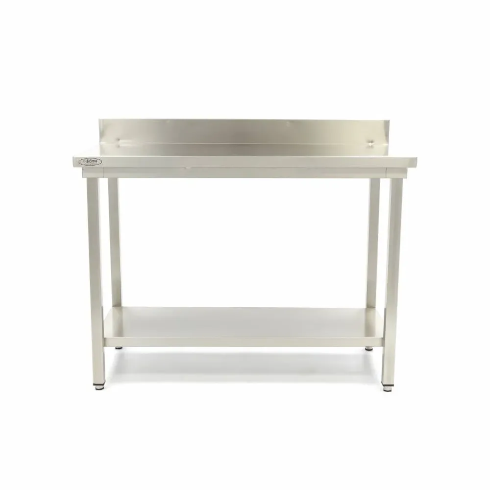 Bord i rostfritt stål - 120 x 70 cm - Justerbar höjd - med ryggplatta