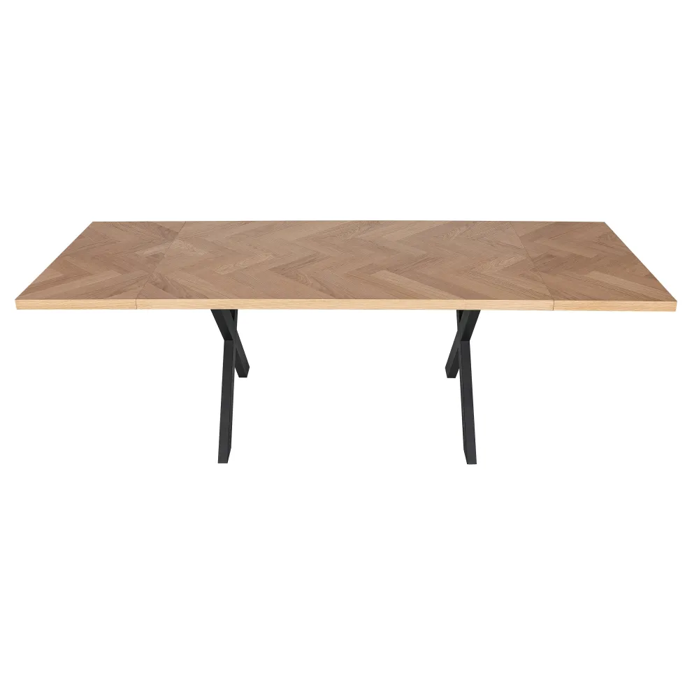 Calvin - Fiskbensbord 150 x 90 cm i ekfanér/svart med korsben