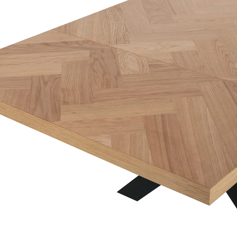 Calvin - Fiskbensbord 150 x 90 cm i ekfanér/svart med korsben