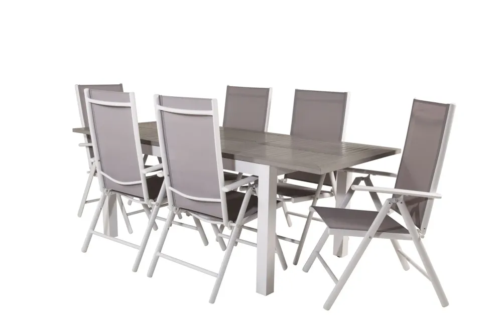 Matgrupp Venture Home Albany Rektangulärt 125/210x90 cm Krita / Grå med Break Stolar