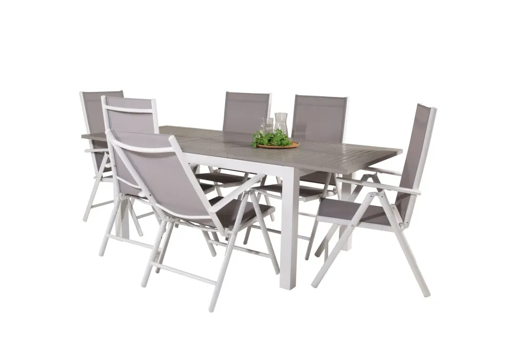 Matgrupp Venture Home Albany Rektangulärt 125/210x90 cm Krita / Grå med Break Stolar