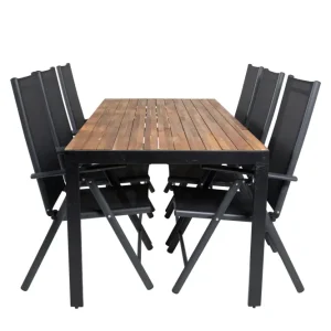 Matgrupp Venture Home Bois Rektangulärt 200x100 cm Midnight Acacia med 6st Break Stolar