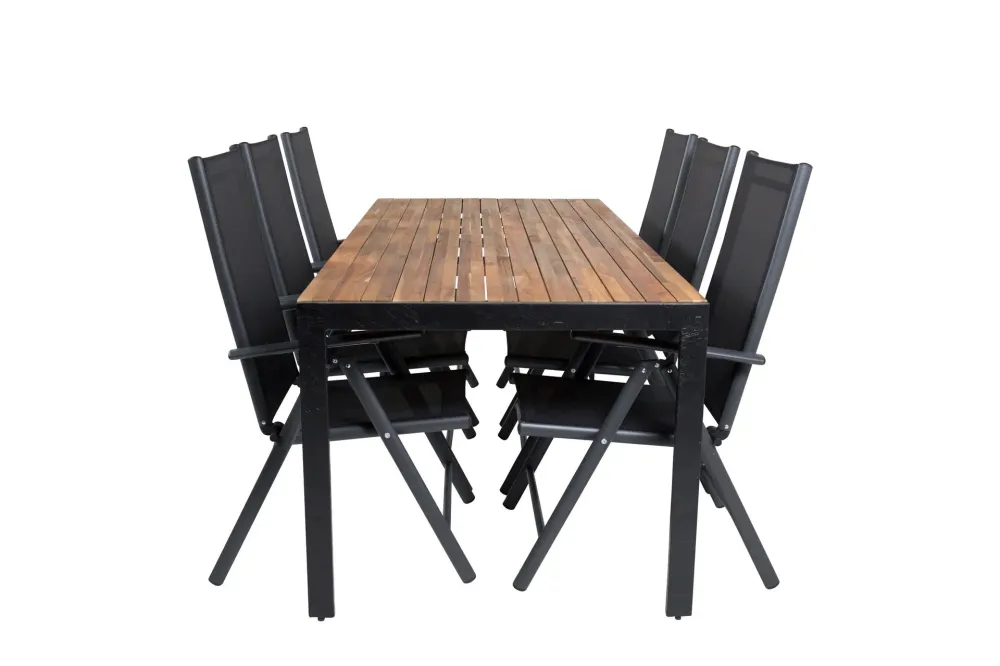 Matgrupp Venture Home Bois Rektangulärt 200x100 cm Midnight Acacia med 6st Break Stolar