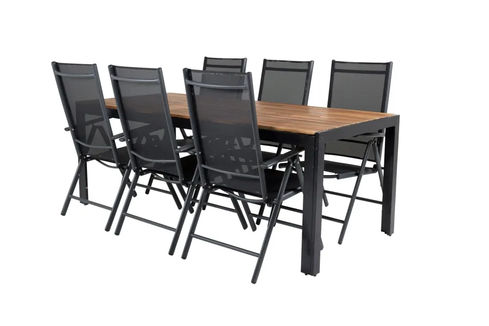 Matgrupp Venture Home Bois Rektangulärt 200x100 cm Midnight Acacia med 6st Break Stolar