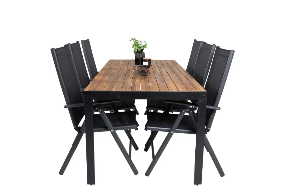 Matgrupp Venture Home Bois Rektangulärt 200x100 cm Midnight Acacia med 6st Break Stolar