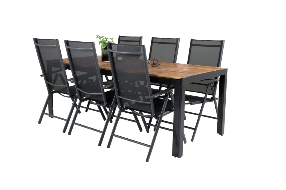 Matgrupp Venture Home Bois Rektangulärt 200x100 cm Midnight Acacia med 6st Break Stolar