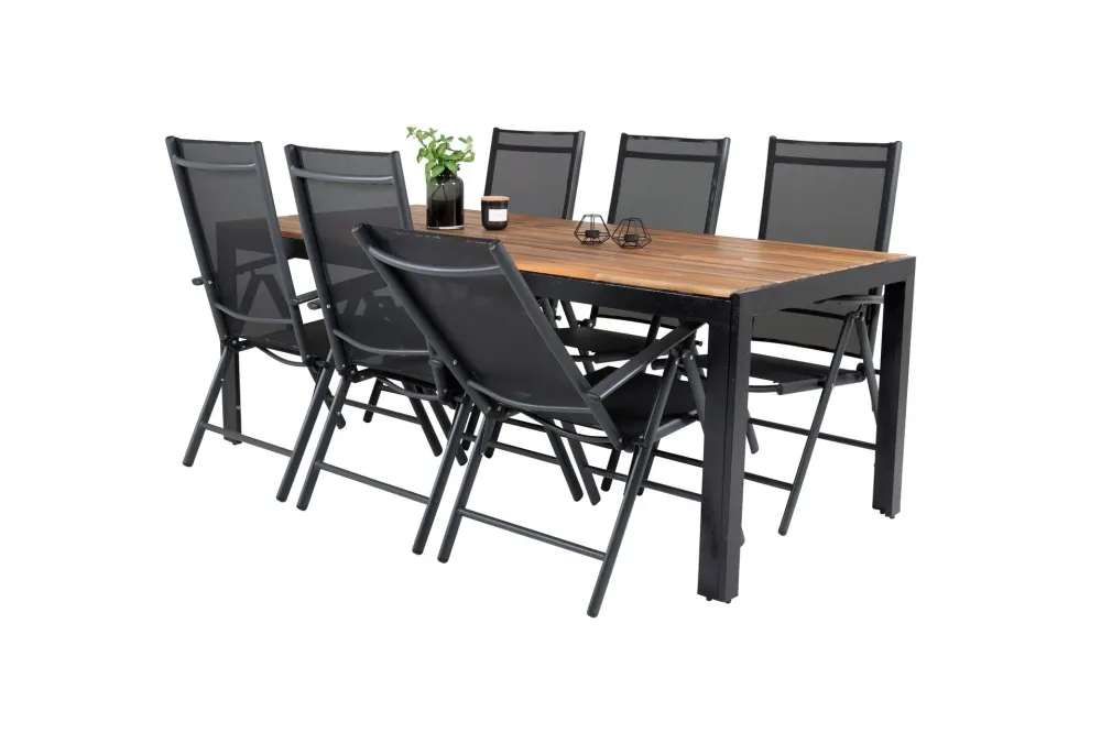 Matgrupp Venture Home Bois Rektangulärt 200x100 cm Midnight Acacia med 6st Break Stolar