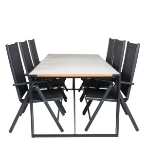 Matgrupp Venture Home Texas Rektangulärt 200x100 cm Onyx / Teak / Grå med 6st Break Stolar
