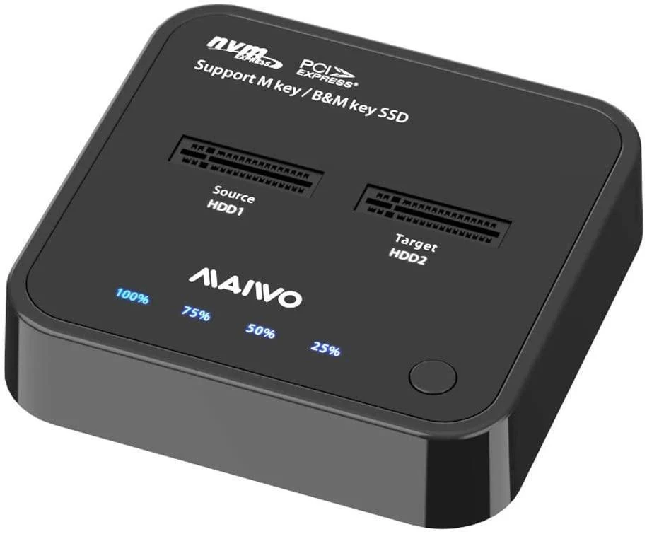 Maiwo K3016P dockingstation för hårddiskkloning NVMe SSD 1:1 USB3.2 Gen2 10Gbps M-Key och B+M Vital