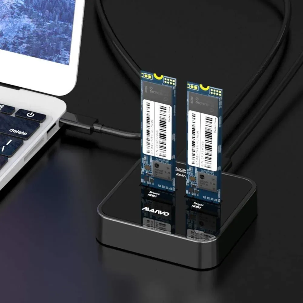Maiwo K3016P dockingstation för hårddiskkloning NVMe SSD 1:1 USB3.2 Gen2 10Gbps M-Key och B+M Vital