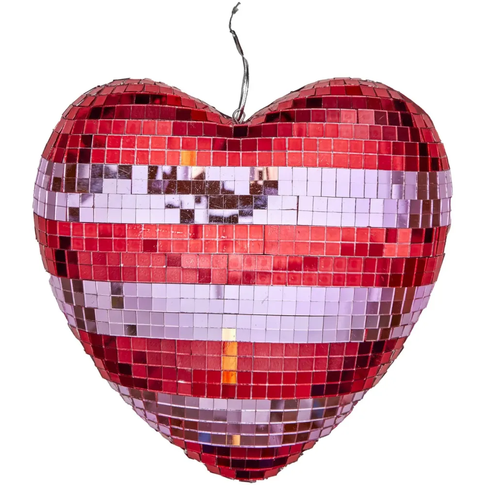 Rice Disco Boll I Heart Shape Med Ruby Och Pink Stripes - Large