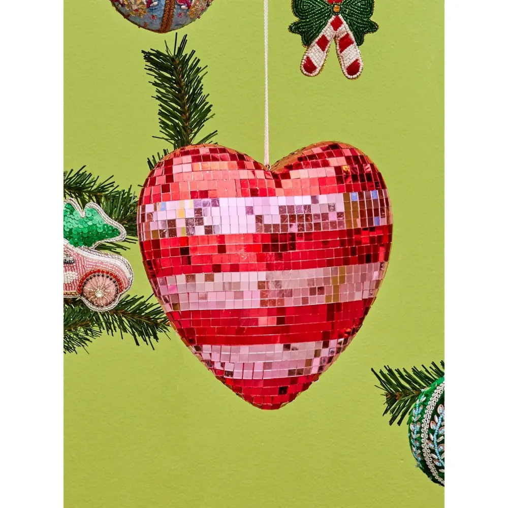 Rice Disco Boll I Heart Shape Med Ruby Och Pink Stripes - Large