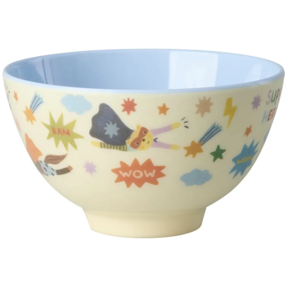 Rice Melamin Skål Med Hero Print - Miniature - Soft Blue - 300 Ml