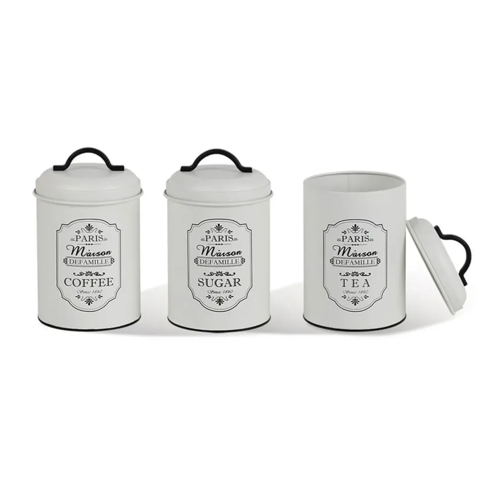 Maestro MR-1771-3CS Paris Set Med 3 Förvaringsburkar All-metal Förvaringsburk Socker Kaffe Te Köksbehållare 3x Ø11,3 x 18,...