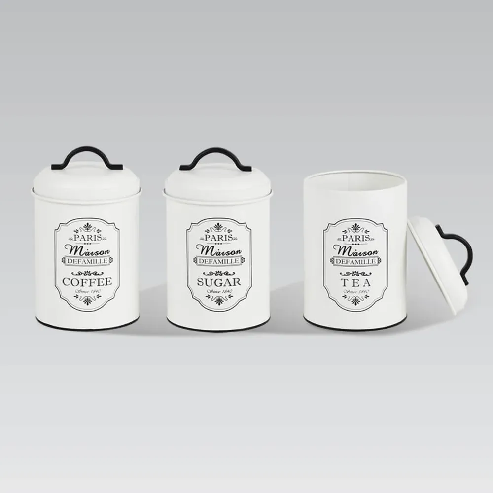 Maestro MR-1771-3CS Paris Set Med 3 Förvaringsburkar All-metal Förvaringsburk Socker Kaffe Te Köksbehållare 3x Ø11,3 x 18,...