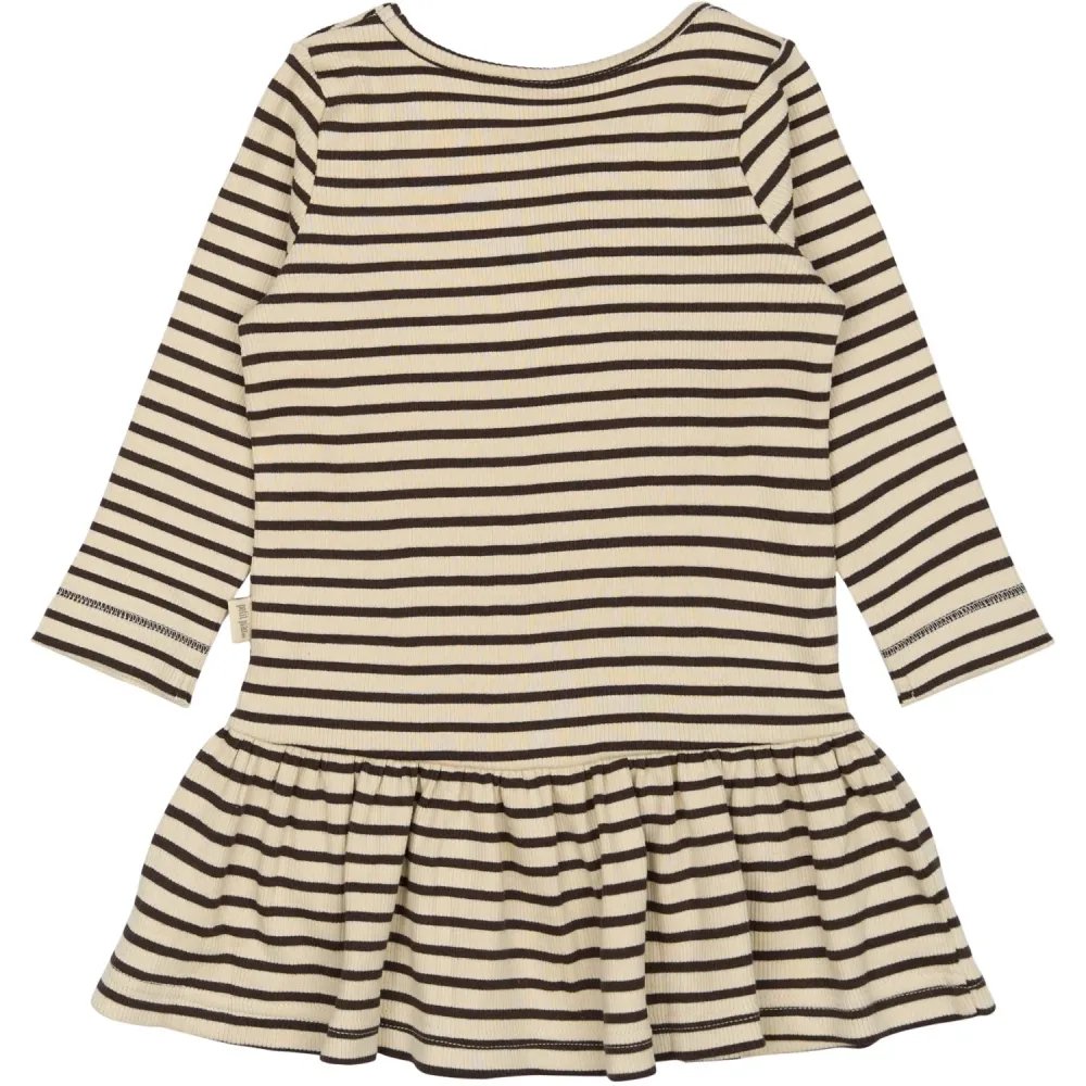 Petit Piao Coffee Bean/off White Klänning L/S Modal stripes 80