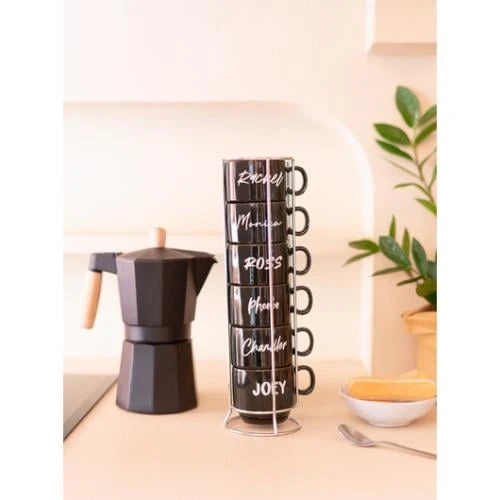 VÄNNER - Karaktärer - 6 Kaffekoppar Ordna med Ställ