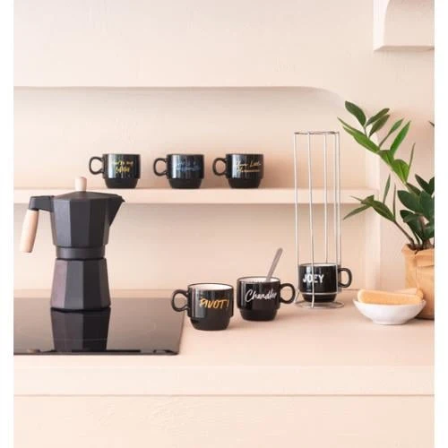 VÄNNER - Karaktärer - 6 Kaffekoppar Ordna med Ställ