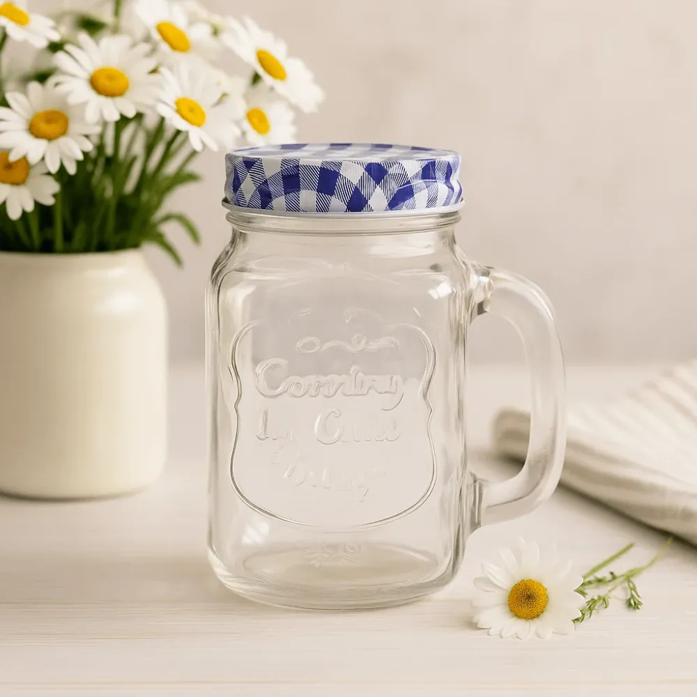 Masonburk med lock, klar 450ml