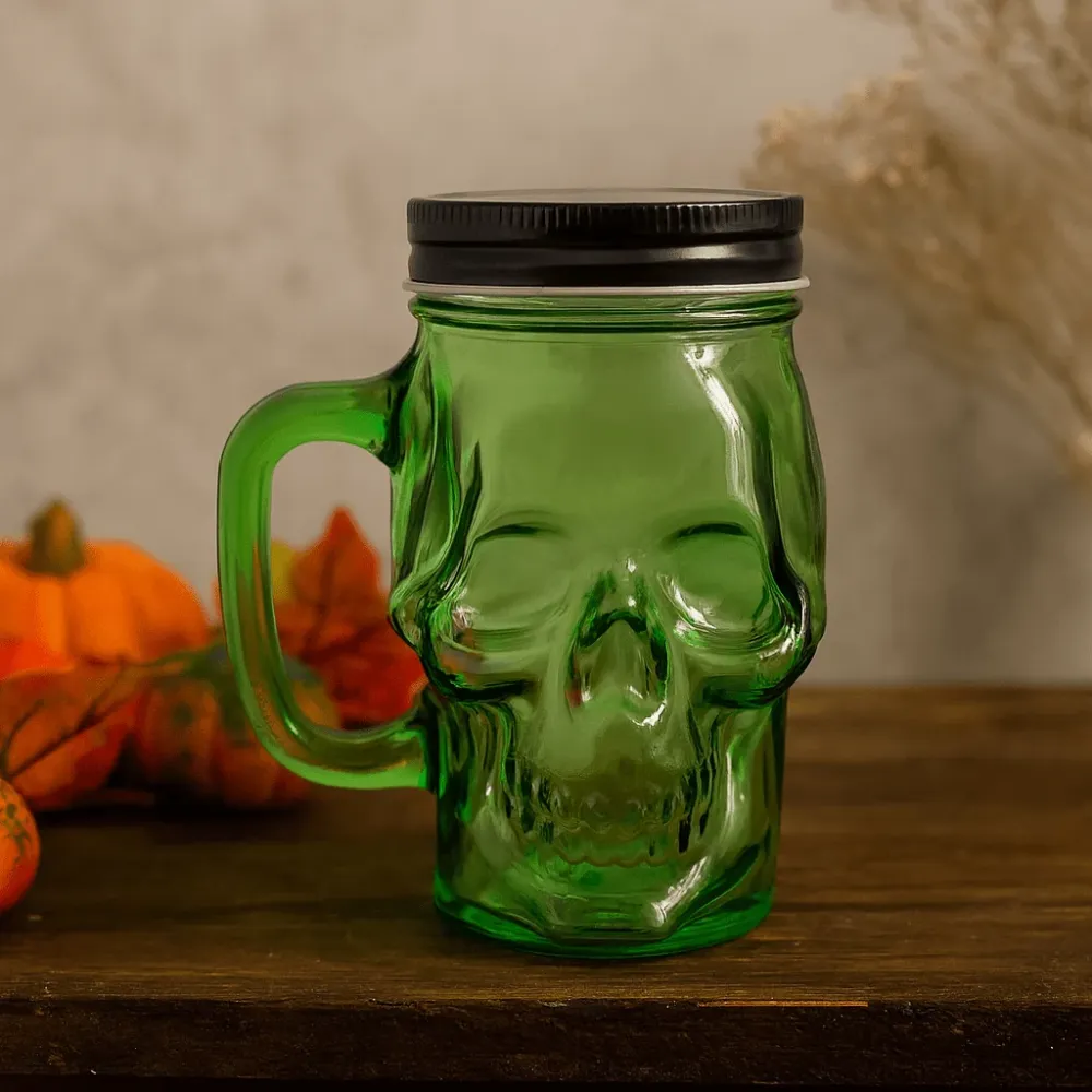 Skalle Mason Jar med lock grön 450ml