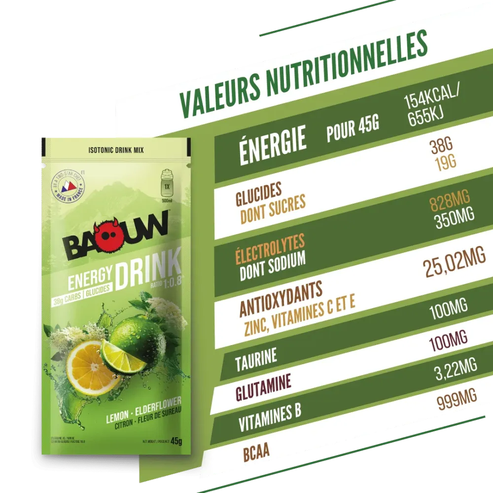 BAOUW ISOTONIC Energidryck (45g) Limefrukt/Elderblomma