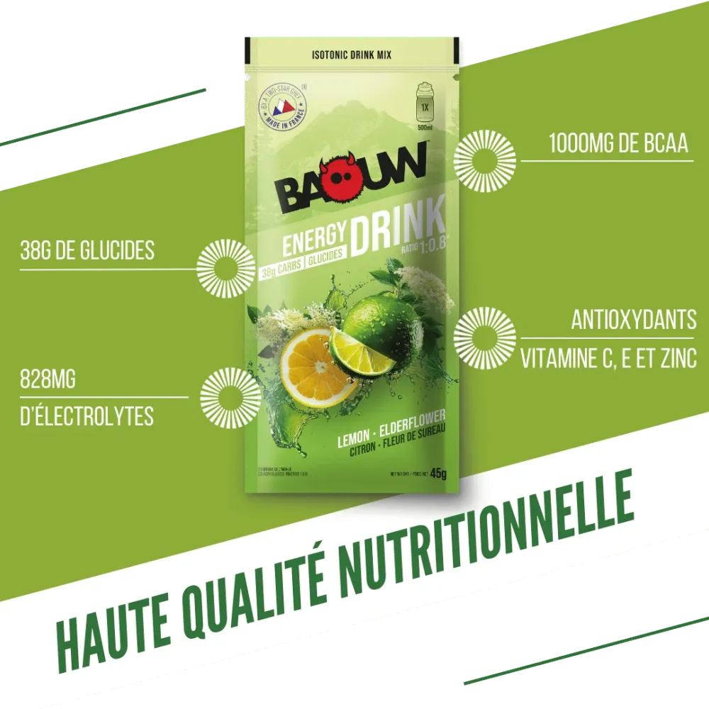 BAOUW ISOTONIC Energidryck (45g) Limefrukt/Elderblomma