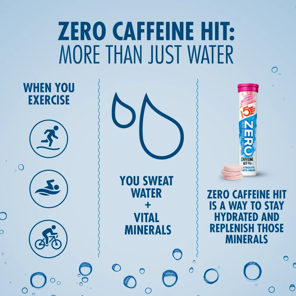 Elektrolyt vätsketabletter High5 ZERO Koffein (x20) Rosa Grapefrukt