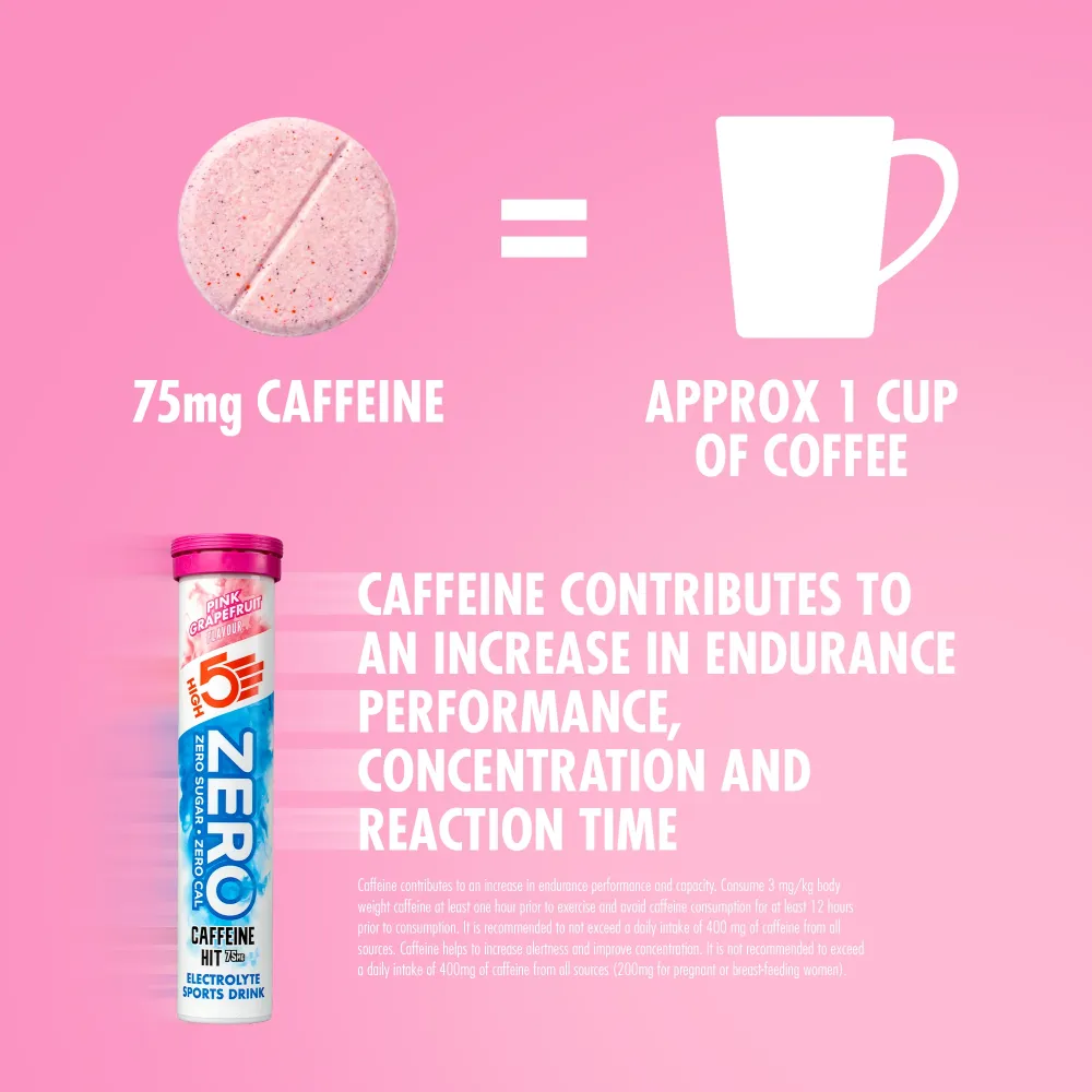 Elektrolyt vätsketabletter High5 ZERO Koffein (x20) Rosa Grapefrukt