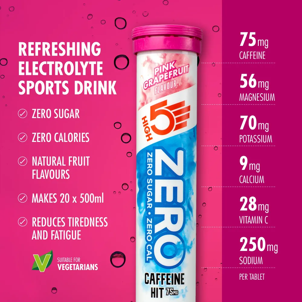 Elektrolyt vätsketabletter High5 ZERO Koffein (x20) Rosa Grapefrukt