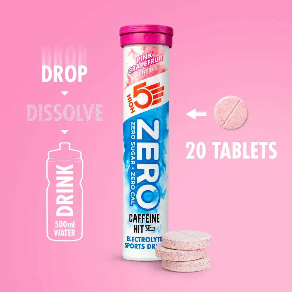 Elektrolyt vätsketabletter High5 ZERO Koffein (x20) Rosa Grapefrukt