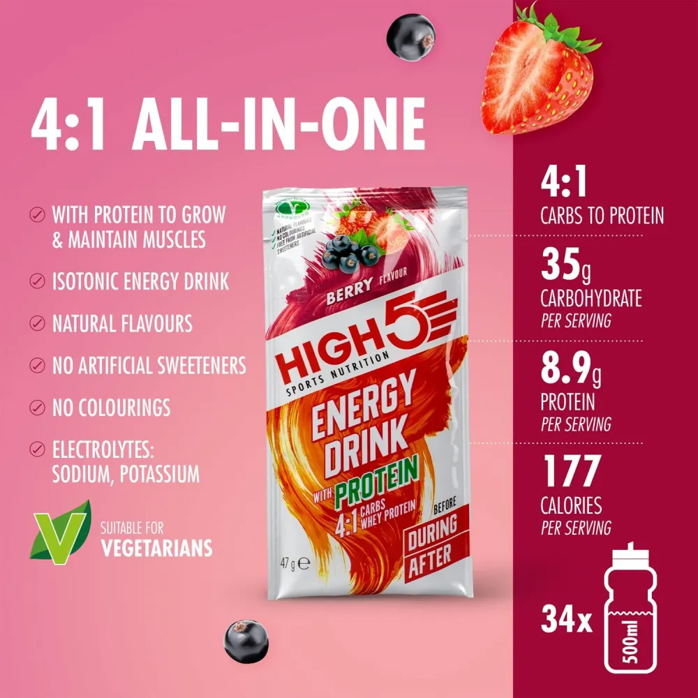 Energidryck High5 ENERGY DRINK PROTEIN (47 g) Röd frukt