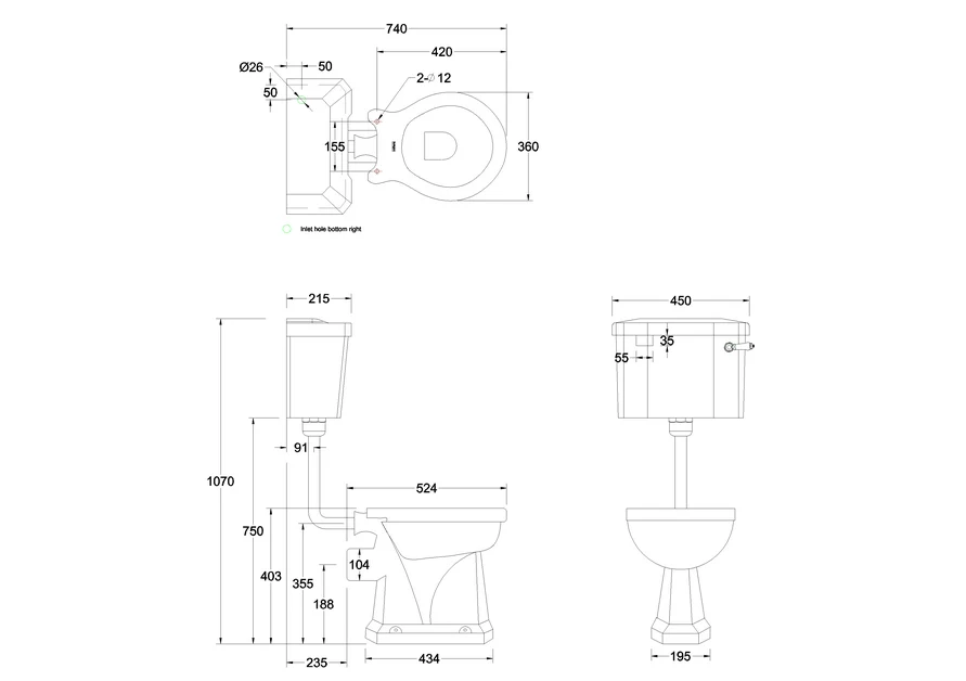 Burlington lågspolande WC med wall-attached cistern vit/krom Vit