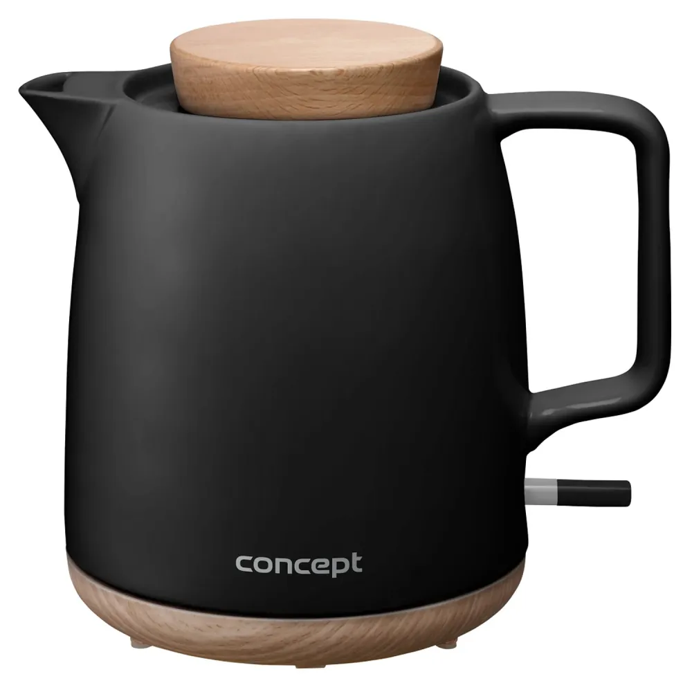 Concept keramisk vattenkokare, kapacitet 1 liter, 1200 W, träkol, Strix-kontakt, kalkfilter, vridbar bas, RK0086