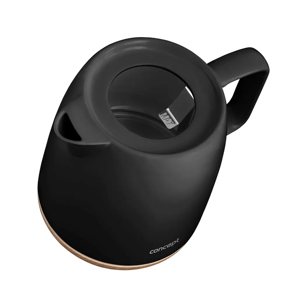 Concept keramisk vattenkokare, kapacitet 1 liter, 1200 W, träkol, Strix-kontakt, kalkfilter, vridbar bas, RK0086