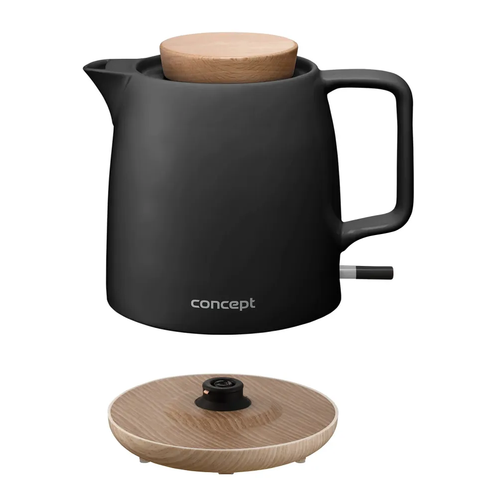 Concept keramisk vattenkokare, kapacitet 1 liter, 1200 W, träkol, Strix-kontakt, kalkfilter, vridbar bas, RK0086