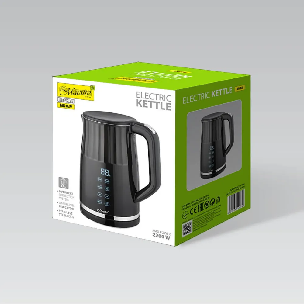 Maestro vattenkokare, sladdlös, pekskärm, 1,7 liter, 2200 W, MR-039