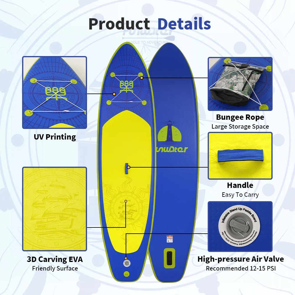 FunWater SUPFW28A Uppblåsbar SUP-bräda – Komplett Kit för Vuxna | Blå/Gul