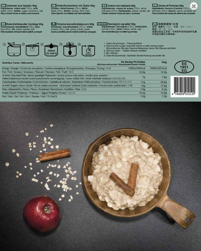 Havregröt med äpplen och kanel - frystorkad mat - Tactical Foodpack