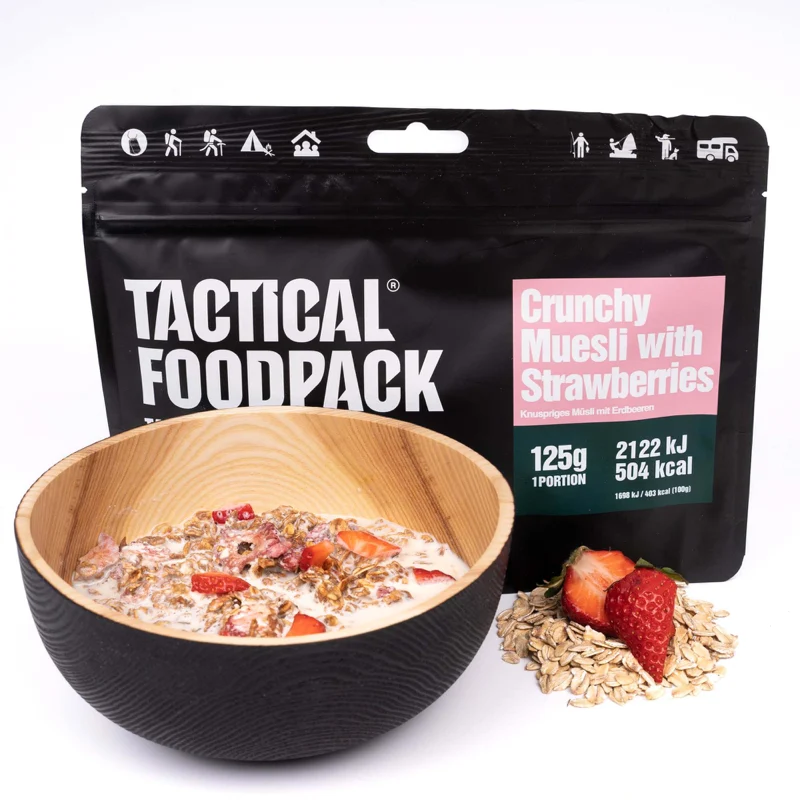 Krispig müsli med jordgubbar - frystorkad mat - Tactical Foodpack