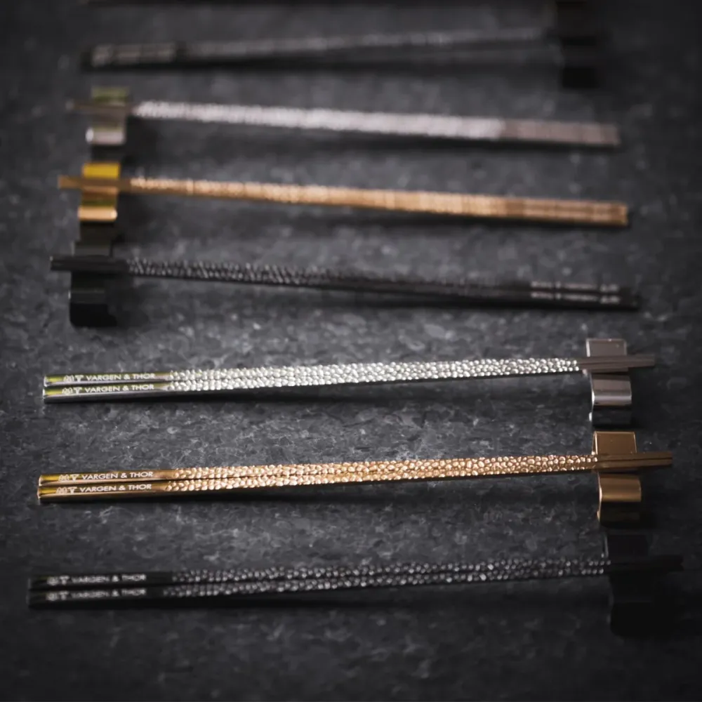 Chopsticks/Ätpinnar, 4 par + 4 ställ, Chrome