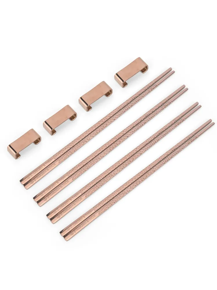Chopsticks/Ätpinnar, 4 par + 4 ställ, Koppar-Rosé
