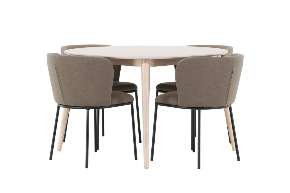 Matgrupp Venture Home Flora Runt 120 cm Snö med 4st Edina Stolar