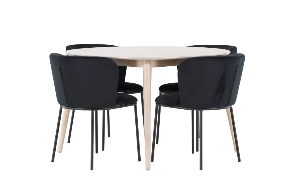 Matgrupp Venture Home Flora Runt 120 cm Snö med 4st Edina Stolar