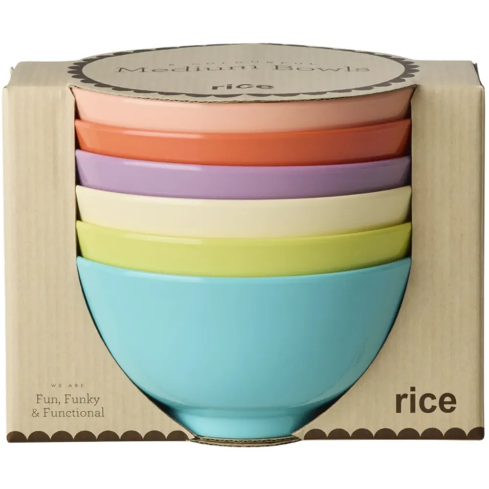 Rice Melamin Medium Skål Asst. Glory Days Colors - 6 Pack - 700 Ml