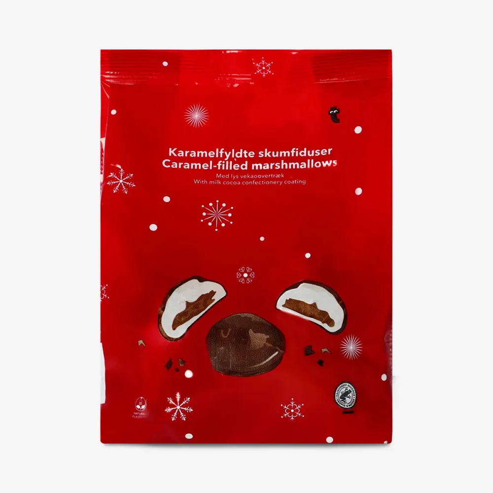 Chokladöverdragna marshmallows med karamellfyllning