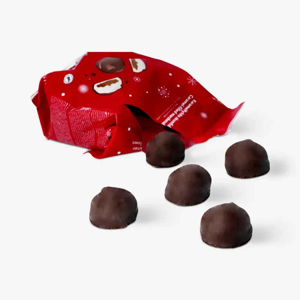 Chokladöverdragna marshmallows med karamellfyllning