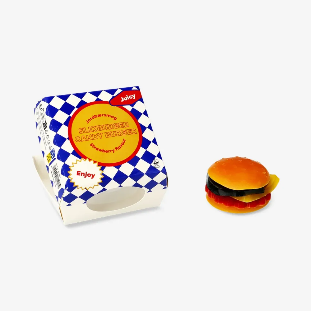 Godis hamburgare i låda