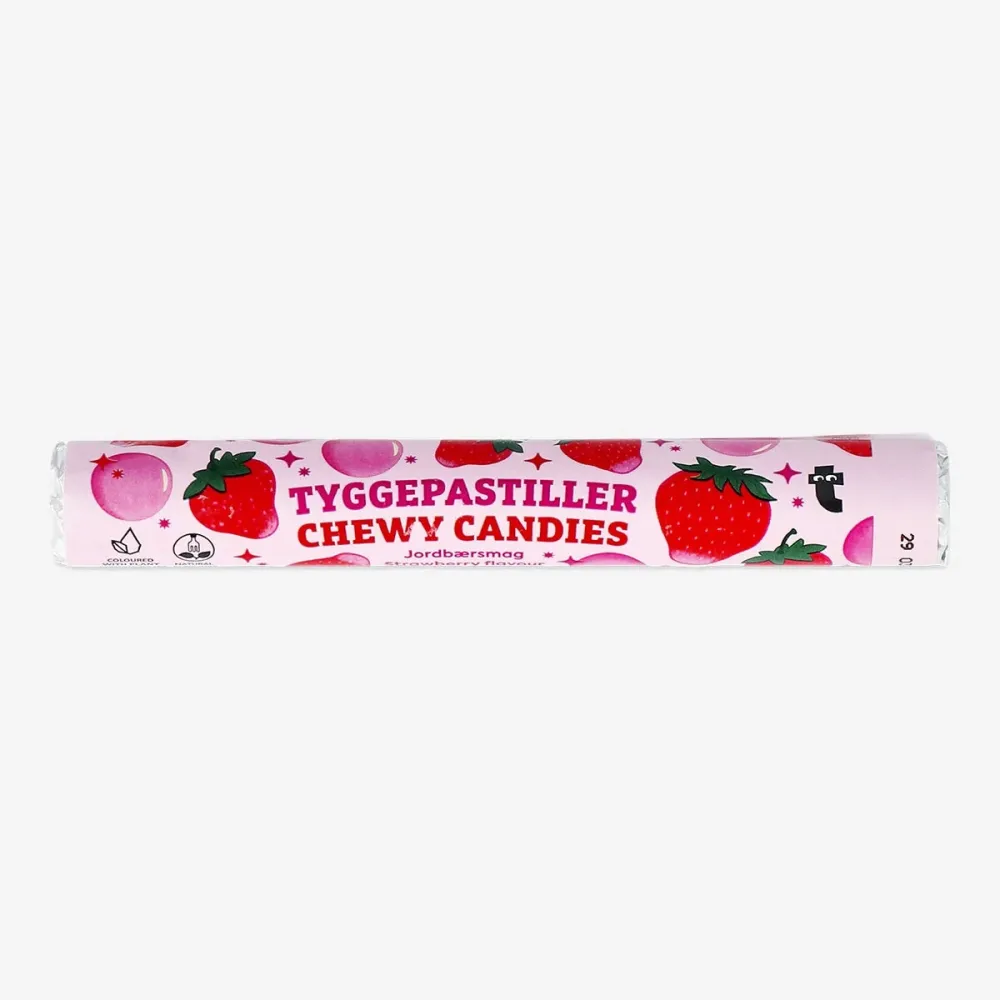 Godis tuggig rulle. Smak av jordgubbar