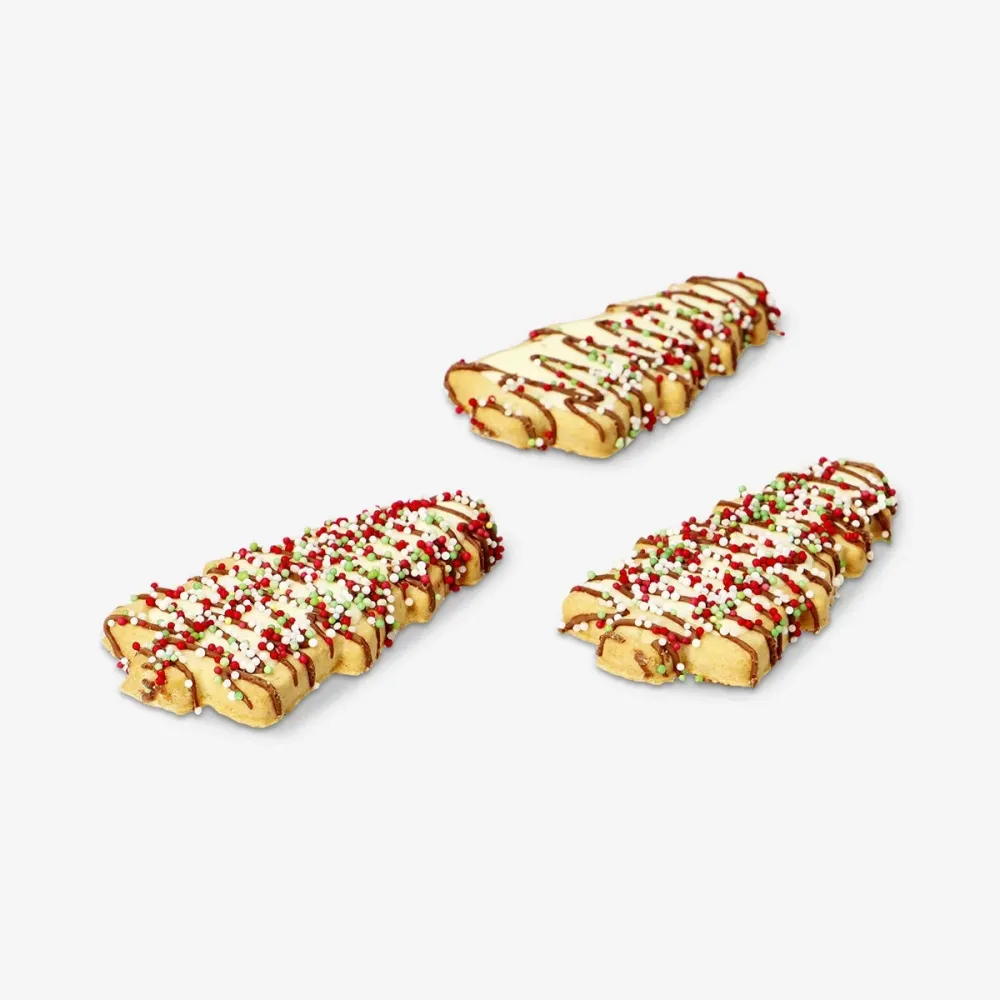 Kakor till julgran med vit choklad och strössel