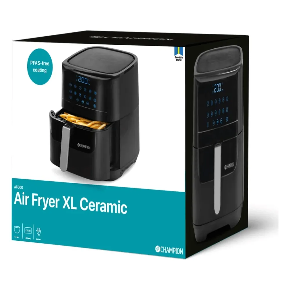 Champion Air Fryer XL Porslin 5,5L 1800W AF600 Svart